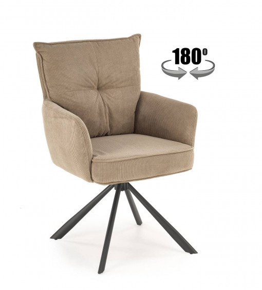 SCAUN DINING PIVOTANT K528, CAPPUCCINO/NEGRU, TAPITERIE DIN STOFA FINA SI PICIOARE DIN METAL, STIL MODERN