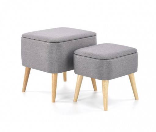SET 2 TABURETI DIN LEMN MASIV SI TEXTIL GRI/NATURAL HALMAR