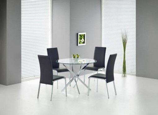 MASA LIVING RAYMOND, TRANSPARENT/CROM, 100 CM, BLAT DIN STICLA SI PICIOARE DIN METAL, STIL MODERN, HALMAR