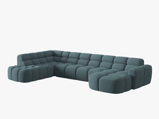 COLTAR LISA, STANGA, 7 LOCURI, 387 CM, ALBASTRU DESCHIS 76, TAPITERIE DIN STOFA, DESIGN DEOSEBIT
