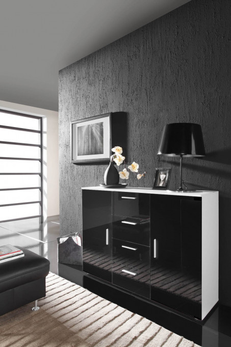 COMODA LIVING UNI ALB/NEGRU DESIGN MODERN CM