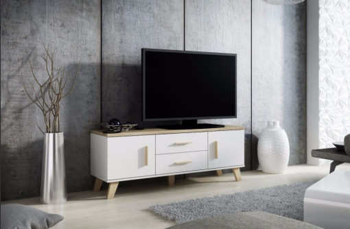 COMODA RTV LIVING LOTTA 140-2D2S ALB/STEJAR SONOMA DESIGN SCANDINAV CM