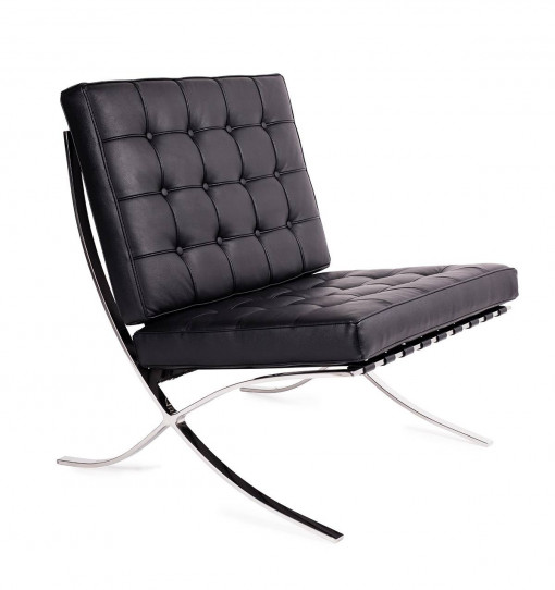 FOTOLIU CONFORTABIL BARCELON PRESTIGE PLUS, NEGRU/CROM, DIN PIELE NATURALA SI METAL, STIL MODERN
