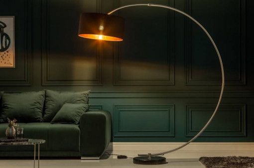 LAMPADAR PYTHON 190CM DIN METAL SI TEXTIL, NEGRU/AURIU, COD 5758