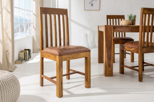 SET 2 SCAUNE, MAKASSAR, DIN LEMN MASIV CU SEZUT MICROFIBRA STIL RUSTIC, ARTIM GROUP