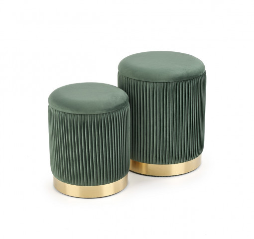 SET 2 TABURETI MONTY, CU SPATIU DE DEPOZITARE, VERDE/AURIU, TAPITERIE DIN CATIFEA SI PICIOR DIN METAL, STIL MODERN