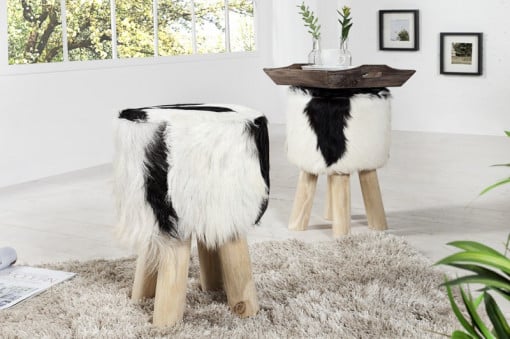 TABURETE ALB/NEGRU HIDE 22582 DESIGN VINTAGE