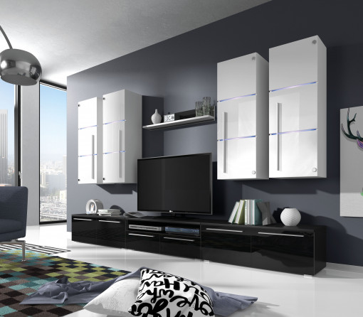 ANSAMBLU TV CU LEDURI BARI KM ALB/NEGRU DESIGN MODERN