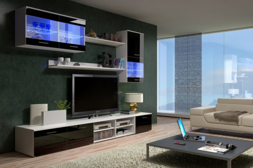 ANSAMBLU TV CU LEDURI BETA II ALB/NEGRU DESIGN MODERN