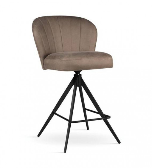 SCAUN DE BAR PIVOTANT SHELLY SUPREME TWIST, 70 CM, BEJ INCHIS/NEGRU, TAPITERIE DIN CATIFEA SI PICIOARE DIN METAL,STIL MODERN