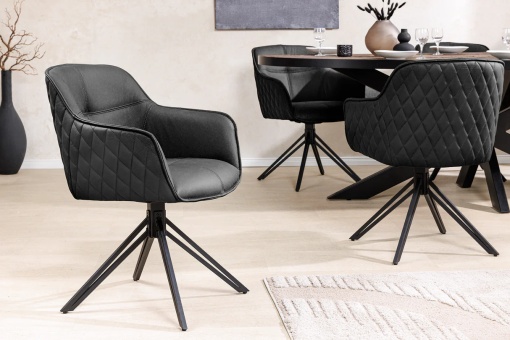 SET 2 SCAUNE ROTATIVE 180 GRADE, EUPHORIA, DIN PIELE NEAGRA SI METAL, ARTIM GROUP SELECTION