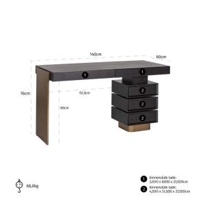 BIROU CONNAR, CU 5 SERTARE, 3511, CONFECTIONATA DIN MDF SI OTEL INOXIDABIL, STIL MODERN - Img 3