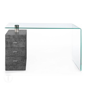 BIROU OFFICE MODERN 125CM, BOW, STICLA SI MDF, COD 3483 - Img 2