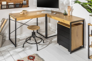 BIROU PE COLT, STUDIO, DIN METAL SI MDF, CULOAREA STEJARULUI