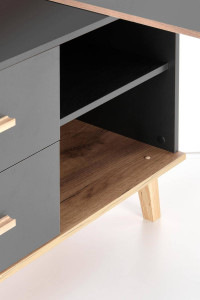 BIROU SERGIO XL, ANTRACIT/STEJAR WOTAN, DIN LEMN MASIV SI MDF FURNIRUIT, STIL MODERN - Img 4