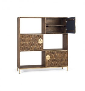 BUFET 143 CM, CULOARE NUC/AURIU, LEMN MASIV DE MANGO SI METAL, GINER Y COLOMER - Img 3