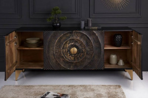 BUFET/COMODA LIVING, GOLDEN SUNSET 177CM, LEMN MASIV MANGO, DESIGN RETRO - Img 3