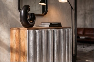 BUFET DEOSEBIT, ZALVERO 75CM, REALIZATA DIN LEMN DE MANGO SI METAL, ALUMINIU, CULOARE NATUR/ALUMINIU, INVICTA INTERIOR - Img 5