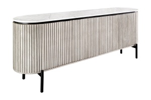 BUFET LIVING 170CM, ADLON, ALB/GRI, DIN LEMN MASIV DE MANGO, BLAT DE MARMURA SI METAL - Img 2