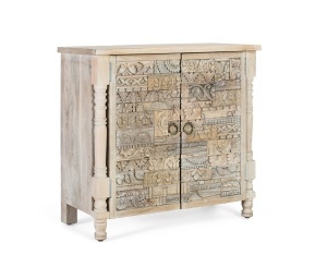 BUFET LIVING ORIGEN 90CM, DIN LEMN DE STEJAR, CULOARE NATUR/GRI ANTICHIZAT, STIL BOHO ETNIC, ARTIM GROUP SELECTION