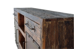 BUFET LIVING SUNDERLAND 180CM, REALIZAT DIN LEMN RECICLAT, CULOARE NEGRU RUGINIU, STIL VINTAGE, GINER Y COLOMER - Img 7
