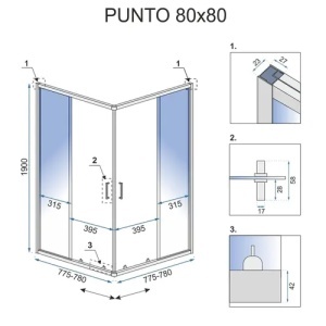 CABINA DE DUS PUNTO REA 80X80, CROM, CU CADITA SAVOY, NEAGRA, INCLUSA, CALITATE SUPERIOARA - Img 6