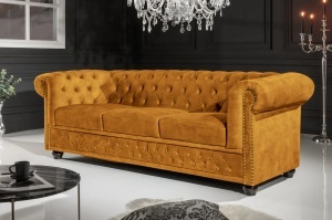 CANAPEA, CHESTERFIELD, 205CM CU 3 LOCURI, MATERIAL CATIFEA DE CULOARE GALBEN MUSTAR, ARTIM GROUP SELECTION - Img 4
