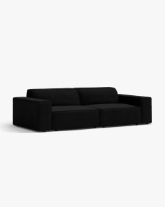 CANAPEA CU 3 LOCURI JODIE, 204X99 CM, ADANCIME SCAUN 62 CM, NEGRU, TAPITAT CU TAPITERIE DIN TEXTIL CATIFEA BLUVEL, MICADONI - Img 2