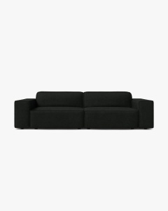CANAPEA CU 3 LOCURI JODIE, 204X99 CM, ADANCIME SCAUN 62 CM, NEGRU, TAPITAT CU TAPITERIE DIN TEXTIL BOUCLE BALOO, MICADONI