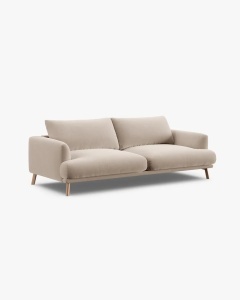 CANAPEA CU 3 LOCURI, NAOMI, BEJ, 200X95 CM, TAPITAT CU TAPITERIE DIN TEXTIL CATIFEA SALVADOR, MICADONI - Img 3