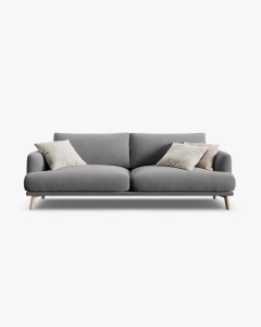 CANAPEA CU 3 LOCURI, NAOMI, GRI, 200X95 CM, TAPITAT CU TAPITERIE DIN TEXTIL CATIFEA SALVADOR, MICADONI