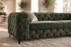 CANAPEA ELEGANTA CHESTERFIELD 235CM, DIN LEMN SI TEXTIL CATIFEA, CULOARE VERDE INCHIS, INVICTA INTERIOR - Img 7