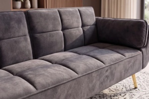 CANAPEA EXTENSIBILA BOUTIQUE 215CM, 3 LOCURI, REALIZATA DIN LEMN MASIV SI CATIFEA , CULOARE GRI, INVICTA INTERIOR - Img 8