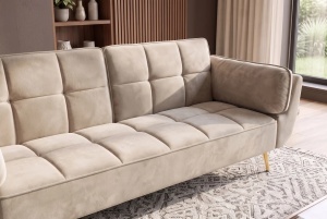 CANAPEA EXTENSIBILA BOUTIQUE 215CM, 3 LOCURI, REALIZATA DIN LEMN MASIV SI CATIFEA , CULOARE BEJ, INVICTA INTERIOR - Img 9