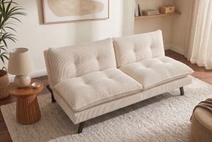 CANAPEA EXTENSIBILA COCO 190CM, 3 LOCURI, REALIZATA DIN LEMN SI CATIFEA RAIATA, DE CULOARE BEJ, ARTIM GROUP - Img 6