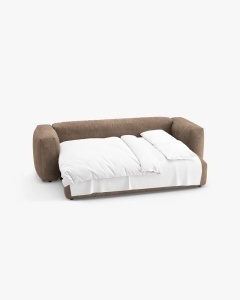 CANAPEA EXTENSIBILA, CU 3 LOCURI, MARTINA, BEJ INCHIS, 264 CM, CU TAPITERIE DIN TEXTIL CATIFEA VOGUE, MICADONI - Img 4