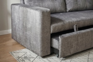 CANAPEA EXTENSIBILA DE APARTAMENT, SMART 140CM, 2 LOCURI, DIN LEMN SI MATERIAL CATIFEA, CULOARE GRI, INVICTA INTERIOR - Img 7