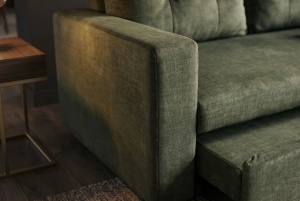 CANAPEA EXTENSIBILA DE APARTAMENT, SMART 140CM, 2 LOCURI, DIN LEMN SI MATERIAL CATIFEA, CULOARE VERDE, INVICTA INTERIOR - Img 7