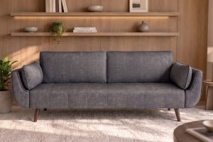 CANAPEA EXTENSIBILA DIVANI 220CM, 3 LOCURI, REALIZAT DIN LEMN SI TEXTIL FIN, CATIFEA, CULOARE GRI - Img 5