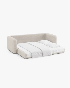 CANAPEA EXTENSIBILA DORMI, BEJ DESCHIS, 225X94 CM, TAPITAT CU TAPITERIE DIN TEXTIL STRUCTURAT MOLYBDEN, MICADONI - Img 5