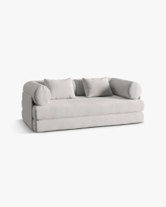 CANAPEA EXTENSIBILA DREAMY, CU 3 LOCURI, GRI DESCHIS, 206X95 CM, TAPITAT CU TAPITERIE DIN TEXTIL CATIFEA SALVADOR, MICADONI - Img 3