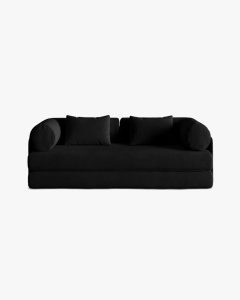 CANAPEA EXTENSIBILA DREAMY, CU 3 LOCURI, NEGRU, 206X95 CM, TAPITAT CU TAPITERIE DIN TEXTIL CATIFEA SALVADOR, MICADONI