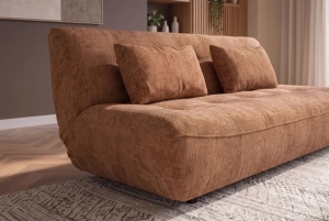 CANAPEA EXTENSIBILA ELYPSE 200CM, 3 LOCURI, REALIZATA DIN LEMN MASIV SI TEXTIL CHENILLE, CULOARE MARO RUGINIU, INVICTA INTERIOR - Img 2