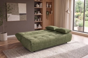 CANAPEA EXTENSIBILA ELYPSE 200CM, 3 LOCURI, REALIZATA DIN LEMN MASIV SI TEXTIL CHENILLE, CULOARE VERDE, INVICTA INTERIOR - Img 3