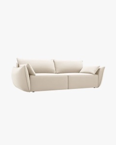 CANAPEA EXTENSIBILA KAELLE, 244 CM, CU 3 LOCURI, BEJ DESCHIS, CU TAPITERIE DIN TEXTIL CATIFEA BLUVEL, MICADONI - Img 3