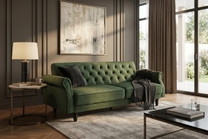 CANAPEA EXTENSIBILA MAISON BELLE 220CM, DIN LEMN SI TEXTIL CATIFEA, CULOARE VERDE, INVICTA INTERIOR - Img 11