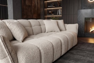 CANAPEA LIVING CLOUD 260CM, 3 LOCURI, REALIZAT DIN LEMN SI MATERIAL TEXTIL BOUCLE, CULOARE BEJ/GRI - Img 9