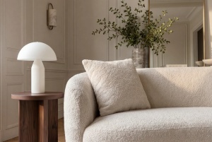 CANAPEA LIVING SEMIROTUNDA ELEMENTS, 180CM, 2 LOCURI, DIN LEMN SI MATERIAL BOUCLE, CULOARE BEJ, INVICTA INTERIOR - Img 3