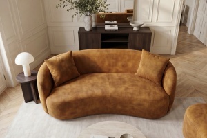 CANAPEA LIVING SEMIROTUNDA ELEMENTS, 180CM, 2 LOCURI, DIN LEMN SI MATERIAL CATIFEA, CULOARE GALBEN MUSTAR, INVICTA INTERIOR - Img 11