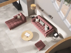 CANAPEA MAMAIA, 3 LOCURI, 177 CM, ROZ 52/AURIU, TAPITERIE DIN CATIFEA, DESIGN DEOSEBIT - Img 2